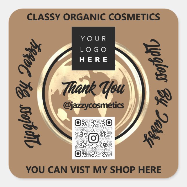 Sticker Carré Merci Business QR Code Logo World Map Earth Brown (Devant)