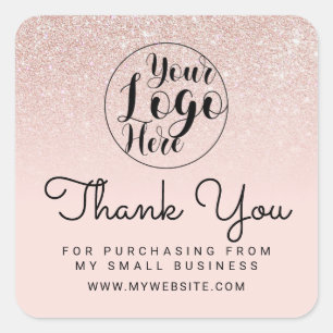 Sticker Carré Merci client Ombre Parties scintillant rose or ros