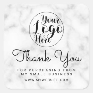 Sticker Carré Merci client simple en marbre noir blanc