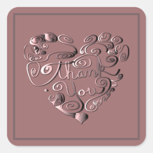 Sticker Carré "Merci" Cœur sur Rose Poussiéreuse