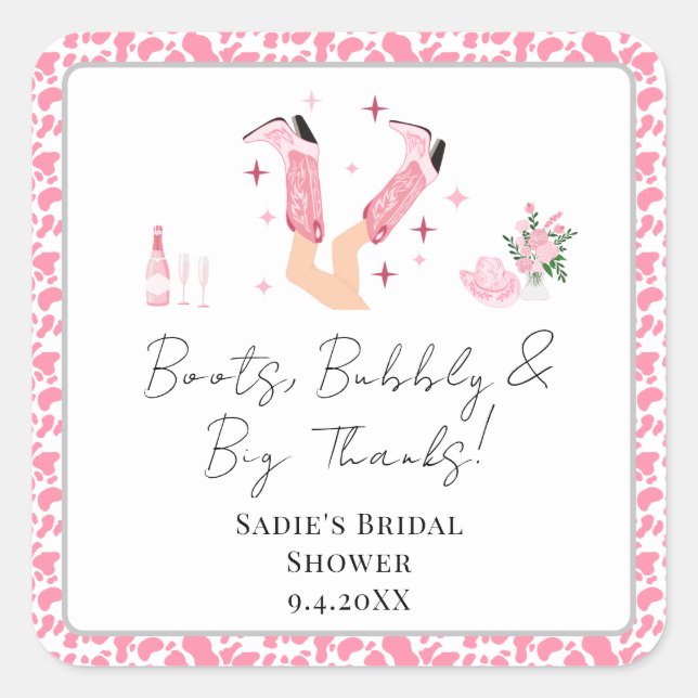 Sticker Carré Merci Cowboy Boots & Bubbly Fête des mariées (Devant)