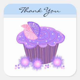 Sticker Carré Merci Cupcake violet