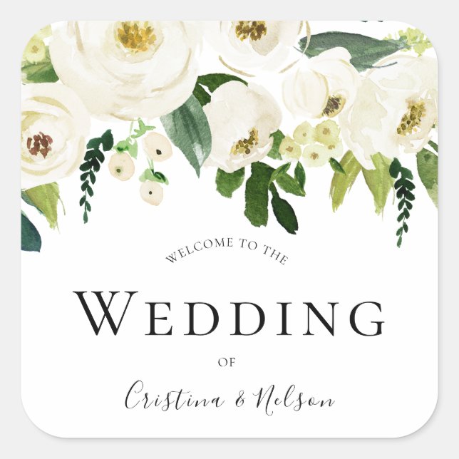 Sticker Carré Merci d'accueil Mariage Fleurs de Champagne Blanch (Devant)