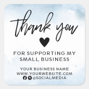 Sticker Carré Merci d'affaires moderne Blue Watercolor