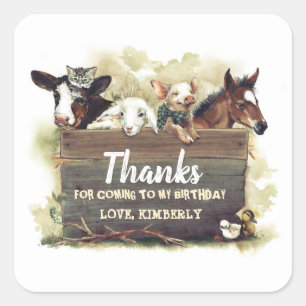 Sticker Carré Merci d'anniversaire des animaux de ferme