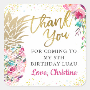 Sticker Carré Merci d'Anniversaire tropical rose