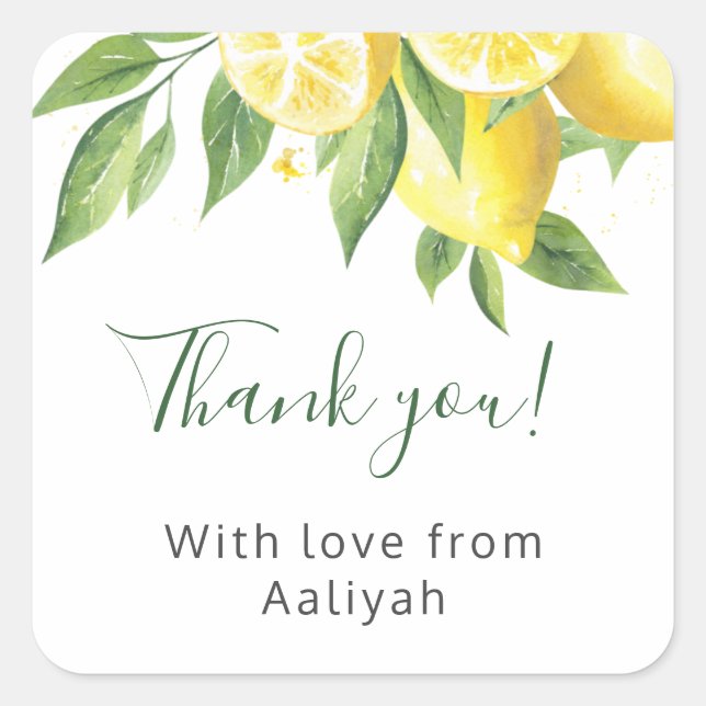Sticker Carré Merci d'aquarelle citron (Devant)