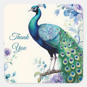 Sticker Carré Merci d'aquarelle fleurie Peacock