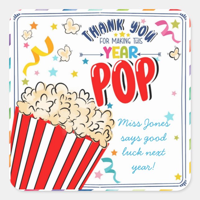 Sticker Carré merci d'avoir fait cette année pop classe quitter (Devant)