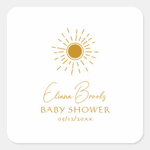 Sticker Carré Merci de Baby shower Boho Sunshine moderne