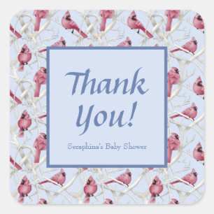 Sticker Carré Merci de Baby shower Cardinal Bleu