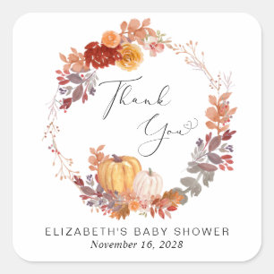 Sticker Carré Merci de Baby shower de  de Citrouille en terre cu