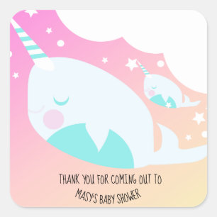 Sticker Carré Merci de Baby shower de Narwhale Ombre