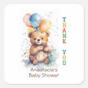 Sticker Carré Merci de Baby shower d'ours en peluche