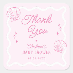 Sticker Carré Merci de Baby shower Ocean Shell tiré à la main