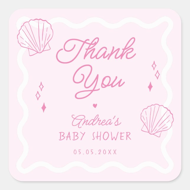 Sticker Carré Merci de Baby shower Ocean Shell tiré à la main (Devant)