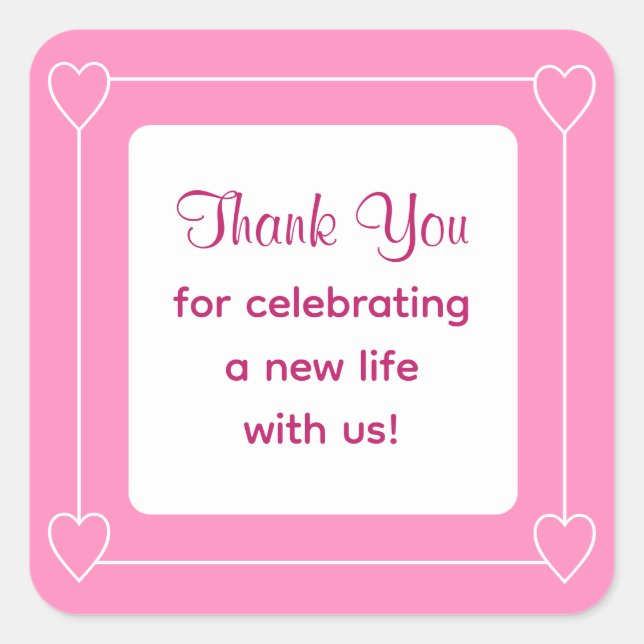 Sticker Carré Merci de Baby shower rose mignon pour célébrer (Devant)