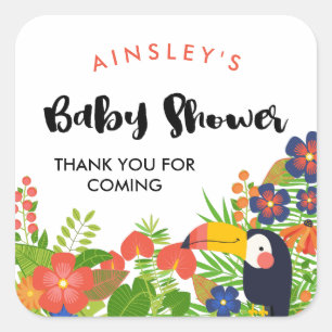 Sticker Carré Merci de Baby shower tropical du Toucan