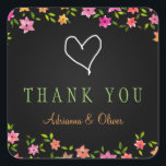 Sticker Carré Merci de courroie colorée à fleurs de tableau noir<br><div class="desc">Merci mariage vous préférez autocollant avec des fleurs d'aquarelle colorées fantaisie sur un arrière - plan vintage de tableau. Consultez notre magasin pour trouver des faire-part de mariage,  des timbres et beaucoup d'autres de ce design fabuleux.</div>