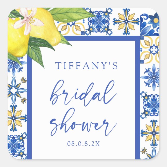 Sticker Carré Merci de Fête des mariées aux citrons bleus médite (Devant)