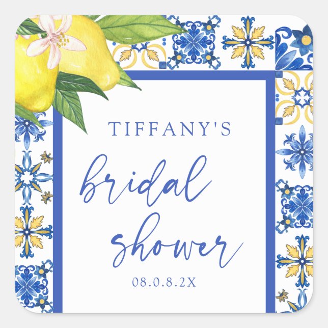 Sticker Carré Merci de Fête des mariées aux citrons bleus médite (Devant)