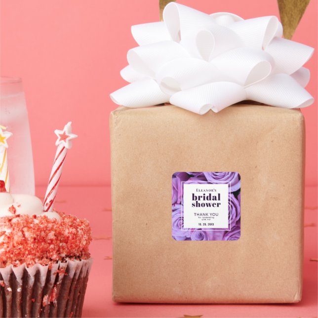 Sticker Carré Merci de Fête des mariées Rose violet moderne Favo (Fête)