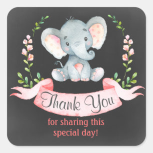 Sticker Carré Merci de fille d'éléphant d'aquarelle de tableau