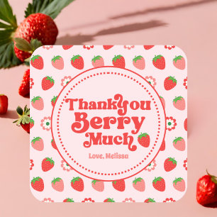 Sticker Carré Merci de fraise rose mignonne Berry beaucoup