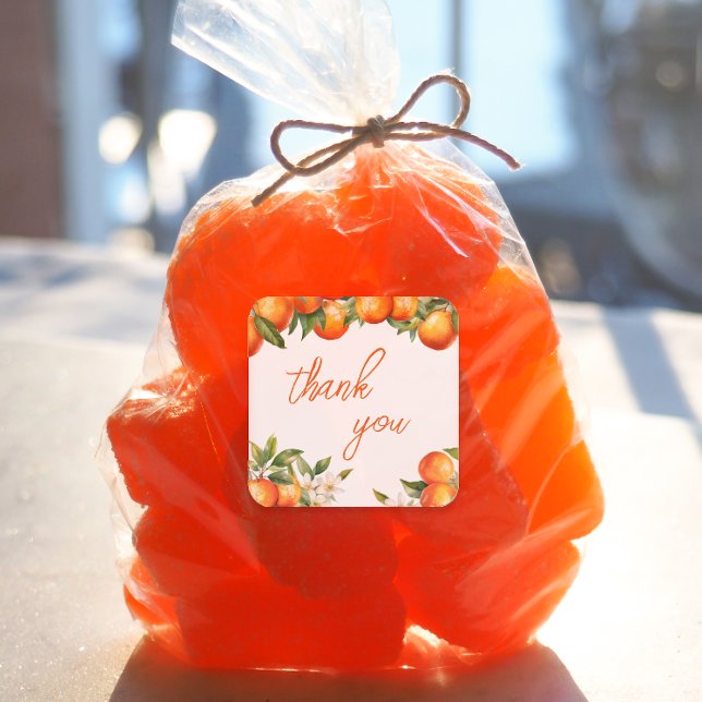 Sticker Carré Merci de la Cutie orange (Little Cutie party favor sticker)