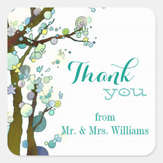 Sticker Carré Merci de Mariage campagnard blanc chic