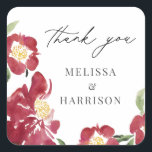 Sticker Carré Merci de Mariage de pivoine rouge<br><div class="desc">Merci de Mariage de pivoine rouge</div>