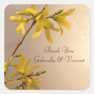 Sticker Carré Merci de Mariage Forsythia Jaune Tags favoris
