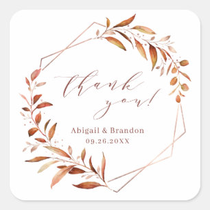 Sticker Carré Merci de mariage géométrique de verdure d'automne 