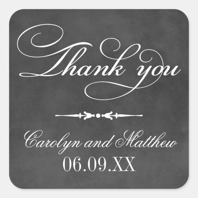 Sticker Carré Merci de Mariage vintage Black Chalkboard (Devant)