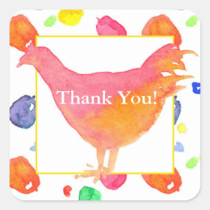 Sticker Carré Merci de poulet d'aquarelle