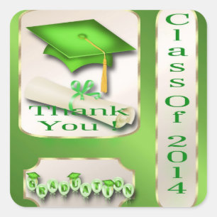 Sticker Carré Merci d'enveloppe de  de graduation verte et or
