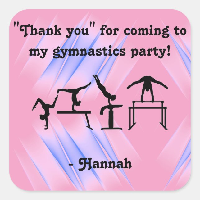 Sticker Carré "Merci" d'être venu à ma Gymnastique Party ! (Devant)