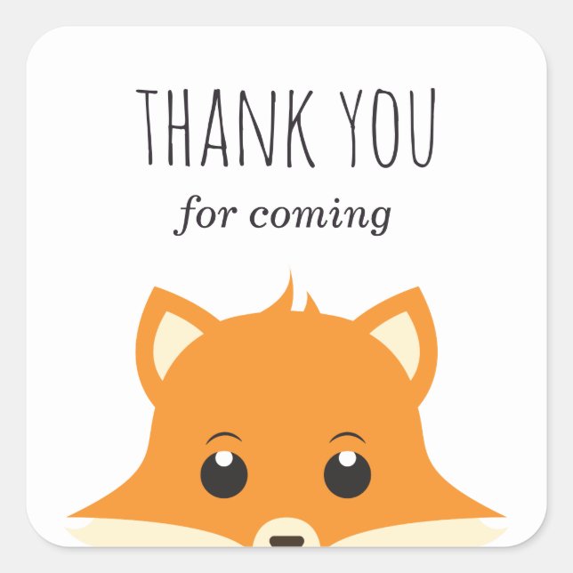 Sticker Carré Merci d'être venu. Baby shower Fox. Animal (Devant)