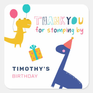 Sticker Carré Merci d'être venu pour l'anniversaire de dinosaure