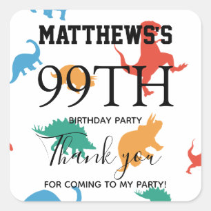 Sticker Carré Merci Dinosaur 1er Anniversaire fête de faveur sac