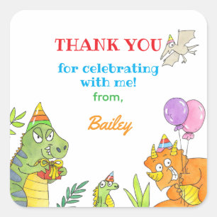 Sticker Carré Merci Dinosaur Theme Kid Anniversaire