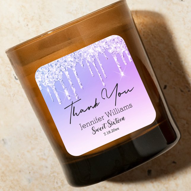 Sticker Carré merci doux 16 parties scintillant pourpres à goutt (Créateur téléchargé)