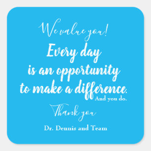 Sticker Carré Merci du patient Typographie bleu blanc