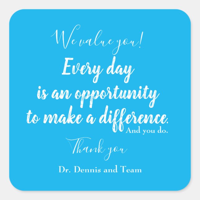 Sticker Carré Merci du patient Typographie bleu blanc (Devant)