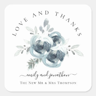 Sticker Carré Merci Festif moderne Florals Noms Mariage