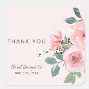 Sticker Carré Merci Fleurs roses chic pour entreprise