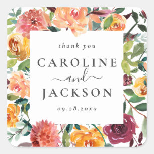 Sticker Carré Merci floral automne personnalisé Favoriser