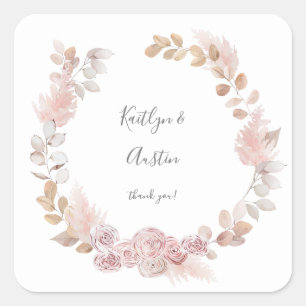 Sticker Carré Merci floral Boho rose