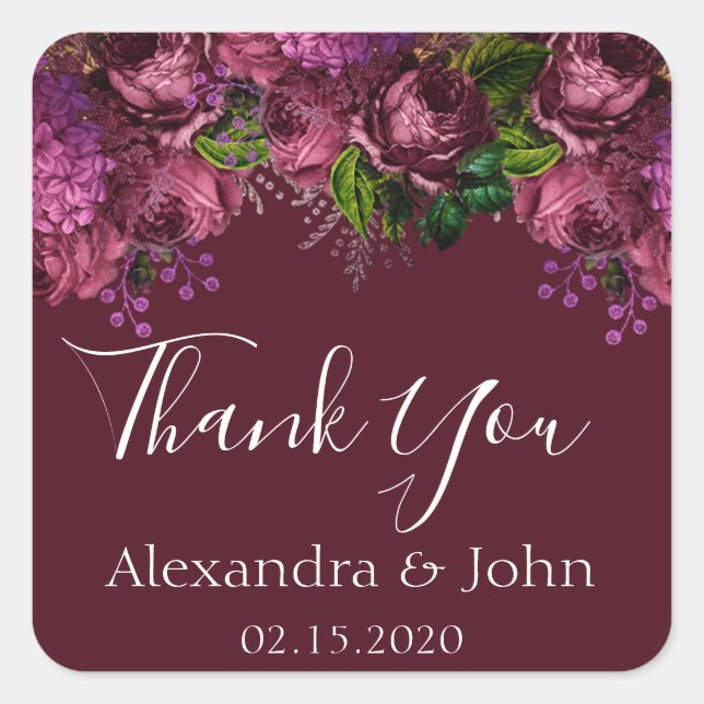 Sticker Carré Merci Floral Marsala Bourgogne (Devant)