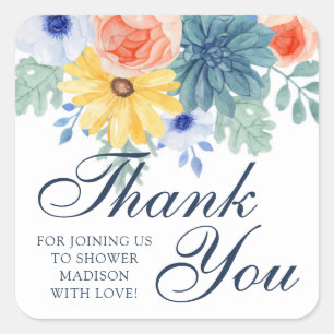 Sticker Carré Merci Floral Succulent Fête des mariées Macaron